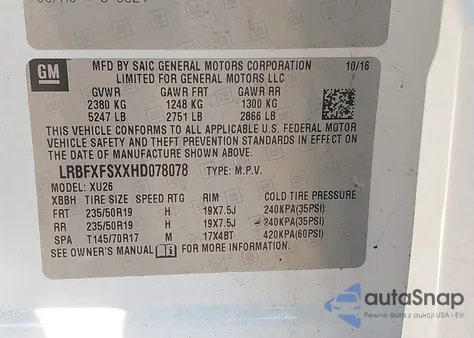 2017 Buick Envision Premium Ii из США, поврежденный, VIN LRBFXFSXXHD078078